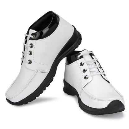 Men's Synthetic Leather Lace Up Boot Slide Casual Shoe White