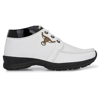 Men's Synthetic Leather Lace Up Boot Slide Casual Shoe White